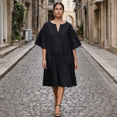 MERLETTE $480 Cambridge Dress XS/S Black Minimal Cotton Poplin A-line Tent  Midi | eBay