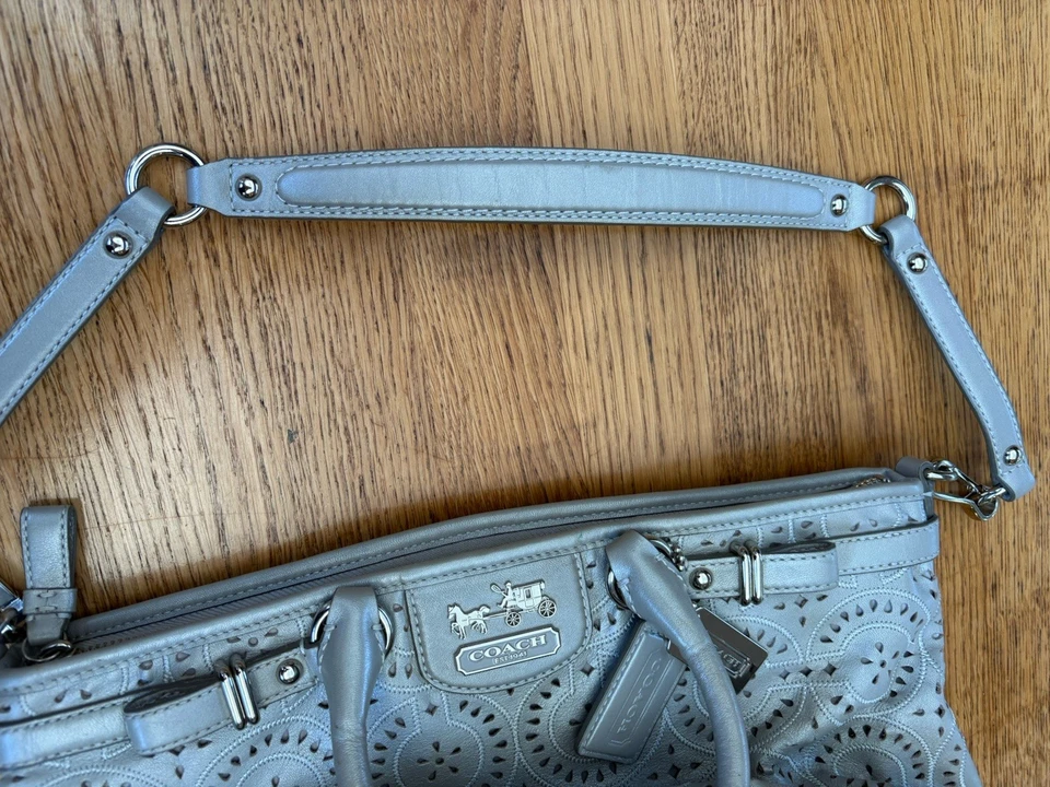 Coach Madison Signature Gray Silver Shoulder Satchel Bag Purse Shimmer Genuine - image 4 of 4