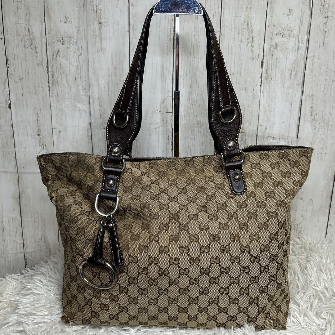 Gucci GG Canvas Horsebit Brown Tote Shoulder Bag Pre-Owned Excellent Condition  