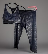 Spanx Black Camouflage Faux Leather Set High Waist Leggings with Tank Size M