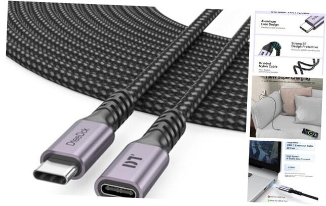 20ft USB C Extension Cable - 100W Fast Charging & 4K@60Hz Video Support-image