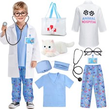 Latocos 10pcs Kids Veterinarian Costume Toddler Doctor Vet Kit Play Set Cat Coat
