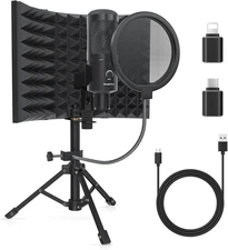 Studio Recording Microphone Isolation Shield with Pop Filter and Metal Tripod St
