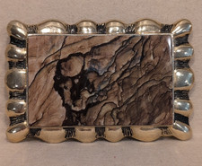 Large Marble Slab Belt Buckle 3.5" Gold Buckle 2.5" Brown Marble Center Stone