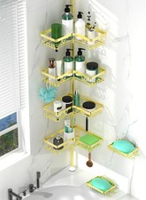 Shower Caddy Tension Pole with 2 Soap Holders, Adjustable Corner Shower Caddy...