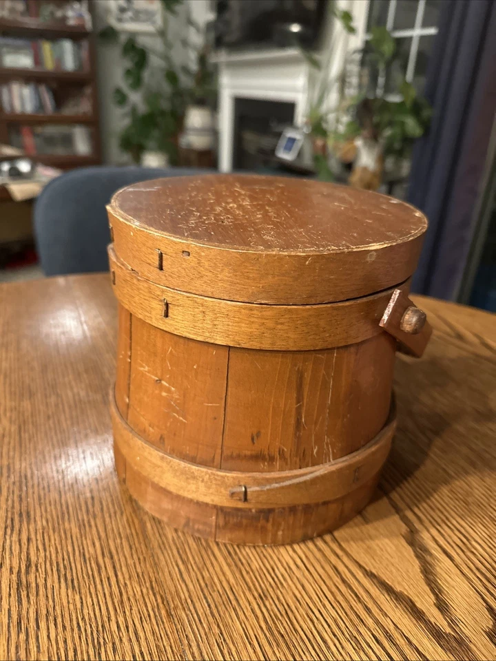 Vintage Handmade Antique Wooden Sugar Bucket 6.5” Dated & Signed - Image 2 of 4