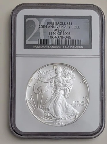 1995 AMERICAN 1 OUNCE SILVER EAGLE NGC MS68 20TH ANNIVERSARY SKU 1864078-046