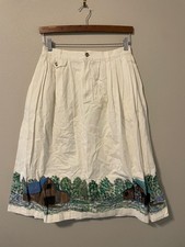 Vintage JG Hook Skirt Womens 16 White Pleated Handpainted Cottage Border READ