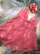 Vintage Escante Collection Babydoll Large Red Maroon Lace Nylon Vintage Lingerie
