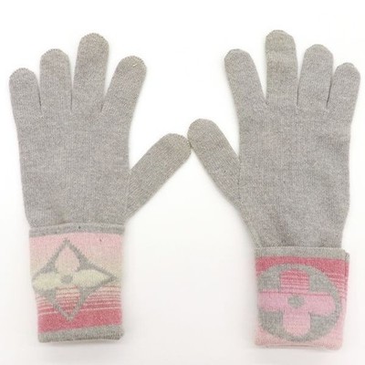 Original Louis Vuitton Monogram Sunset Handschuhe M73049 Wolle Grau Rosa Einh...