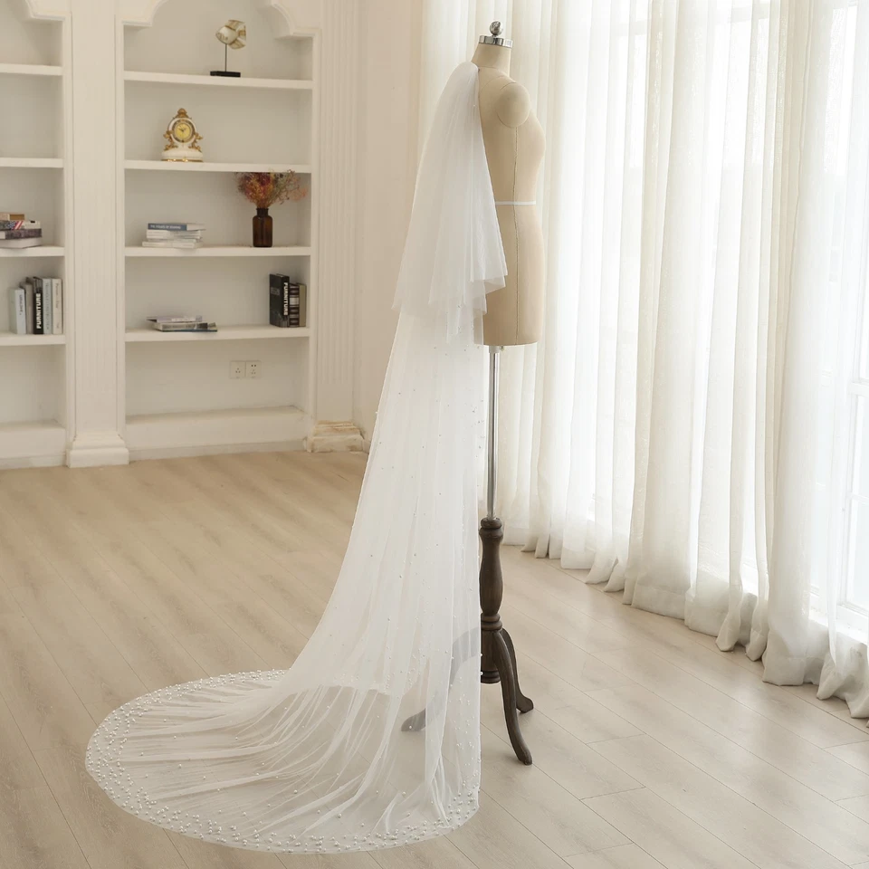 Velo de Boda Perla Suave Tul Real Velo Personalizado con Colorete Foto 3 de 4