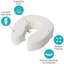 Toilet Seat Cushion White Vinyl 4 in Foam Padding Relieves Pressure w/ Straps