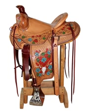 NEW Custom Floral Skulls Painted Western Saddle Lady 15.5" Seat Heavy Duty Ranch