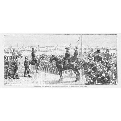 Durham Artillery Volunteers reviewed by Prince of Wales - Antique Print 1890
