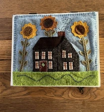 Wood Box With Handmade Wool Appliqué Art On The Lid Folk Art Unique 