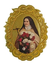 St. Therese of Lisieux Hand Embroidered  Applique – Italian Rich Gold Fabric