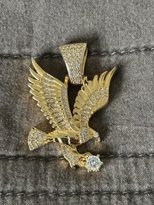 Authentic GLD Shop 18k Yellow Gold Plated Eagle Charm Pendant Clear CZ Stones