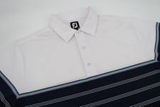 Footjoy Mens Large Navy White Striped Golf Performance Polo Shirt Short Sleeve