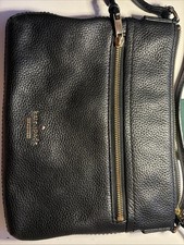 Kate Spade Black Pebbled Leather Crossbody Zip Top Striped Lining