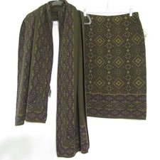 Lennie Nina Leonard Skirt & Wrap Scarf Set Purple Green Sweater Knit PM Petite M