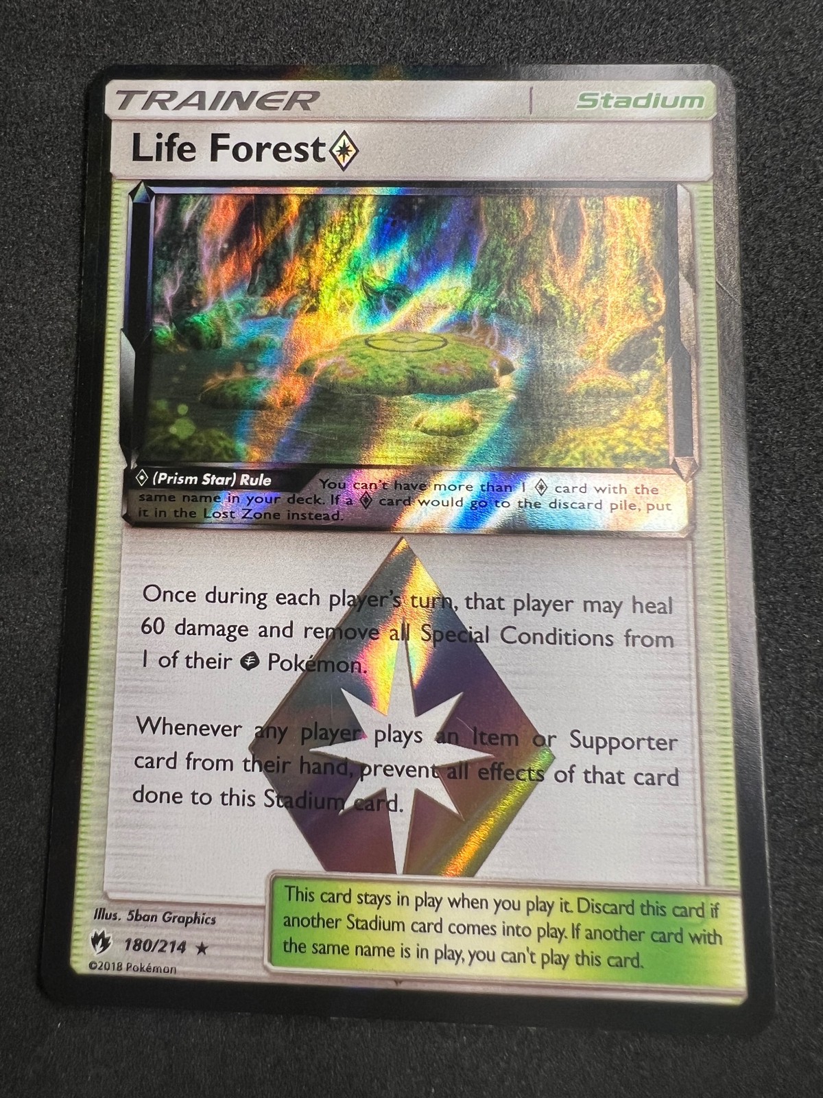 Life Forest ◇ 180/214 Rare Prism Star Lost Thunder Pokemon Holo 2018