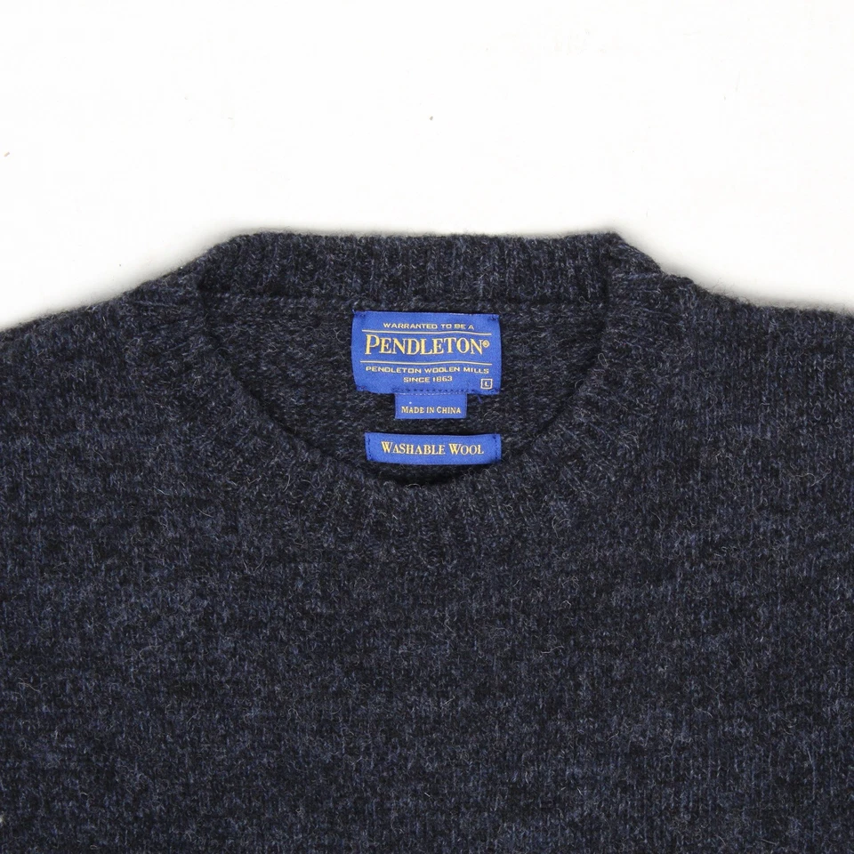 Pendleton Washable Shetland Wool Sweater Mens L Dark Gray Blue Crew Pullover - Image 4 of 4