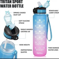 Water Bottle with Straw Personalized 32oz Motivational, Time Marker, BPA Free