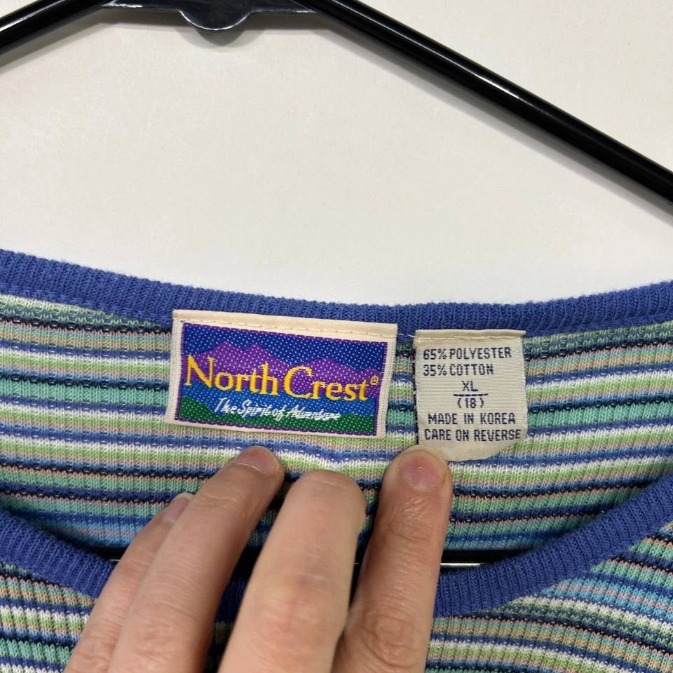 NorthCrest синий зеленый в полоску ребристый верхний L Y2K ретро минималистский эластичной Корея - Изображение 2 из 4