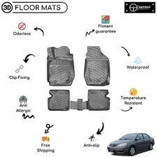 3D Molded Interior Car Floor Mat for Toyota Corolla 2000-2006 (Black)