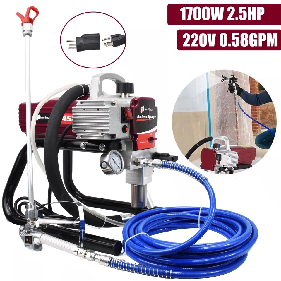 IMESHBEAN 2.5HP 1700W High Pressure Airless Paint Sprayer Gun Sprayer Machine 220-240V