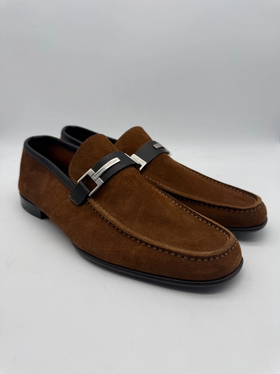Ermenegildo Zegna Dark Brown Suede Slip-On Loafers with Leather Strap Men main image 4
