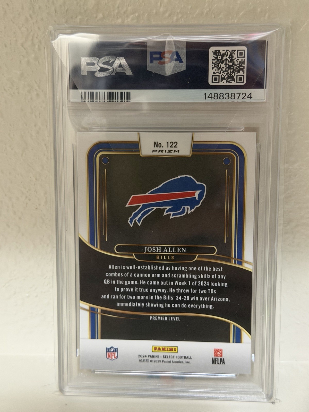 Josh Allen 2024 Select PSA 10 Red Black Shock Premier Level #122 Bills Gem Mint view 2