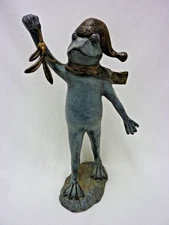 MISTLETOE'S CALL FROG GARDEN STATUE ALUMINUM HOLIDAY CHRISTMAS MSRP $120.00