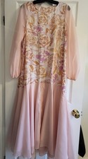 Pink floral maxi flare dress, lightweight material, Size S/M, loose waistline  