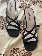 Sequined Black Women  s Shoes Special Occasion , Clear Heel, size 7.5 M