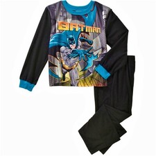 BATMAN BOYS SIZE 8 PAJAMAS FLANNEL 2-PIECE PJ'S BLACK/BLUE NWT NEW