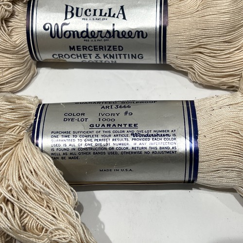 3 Vtg Bucilla Super Mercerized Cotton Wondersheen #9 Ivory Crochet Knit Skeins - Picture 6 of 7