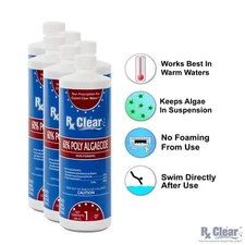 Rx Clear Swimming Pool 60 Plus Prevents Algaecide Chemical - 6 x 1 Quart Bottles