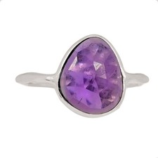 Natural Faceted Amethyst - Africa 925 Sterling Silver Ring Jewelry s.7 CR70656