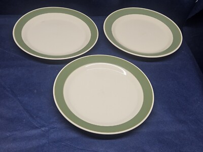 Vintage Gibson Everyday Designs Stoneware Set/3 Luncheon Plates Green Band 
