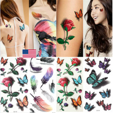 Women Temporary Tattoos Body Art Tattoo Sticker 3D Butterfly Flower Tattoo US