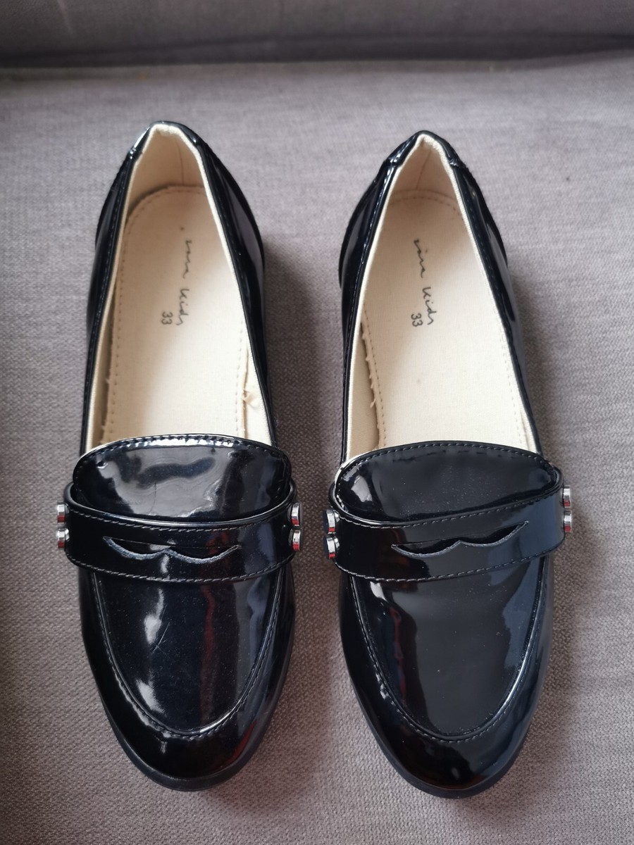 Zara Girls Black Patent Pumps/ School Shoes Size 33 Uk