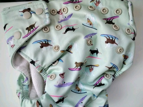 Baba And Boo Colourful Dog Surfing Adjustable Nappy New - Picture 4 of 4