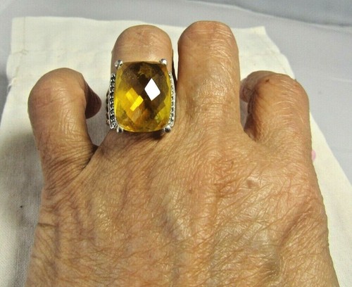David Yurman SS 20 X 15MM Citrine & Diamond Large Wheaton Ring Size 5.50 - Picture 7 of 11
