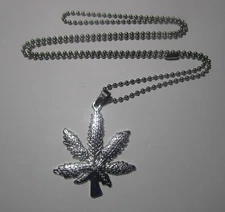 Marijuana Pendant with 30" Stainless Steel Military Ball Bead Dog Tag Chain