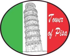 5X4 Oval Tower of Pisa Italy Flag Sticker Vinyl Travel Vehicle Cup Italian Decal