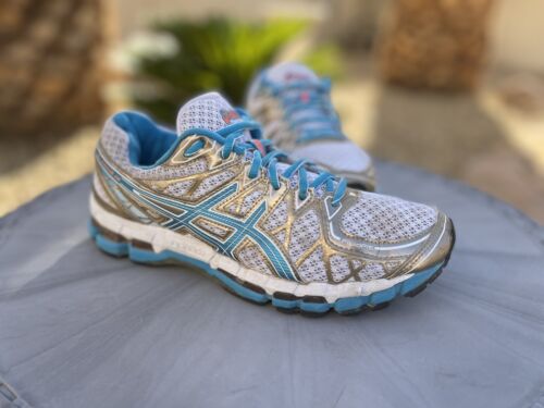 Asics Gel Kayano 20 20th Anniversary Sneakers Womens 8.5 Teal/Gold/White T3N7N - Picture 1 of 11