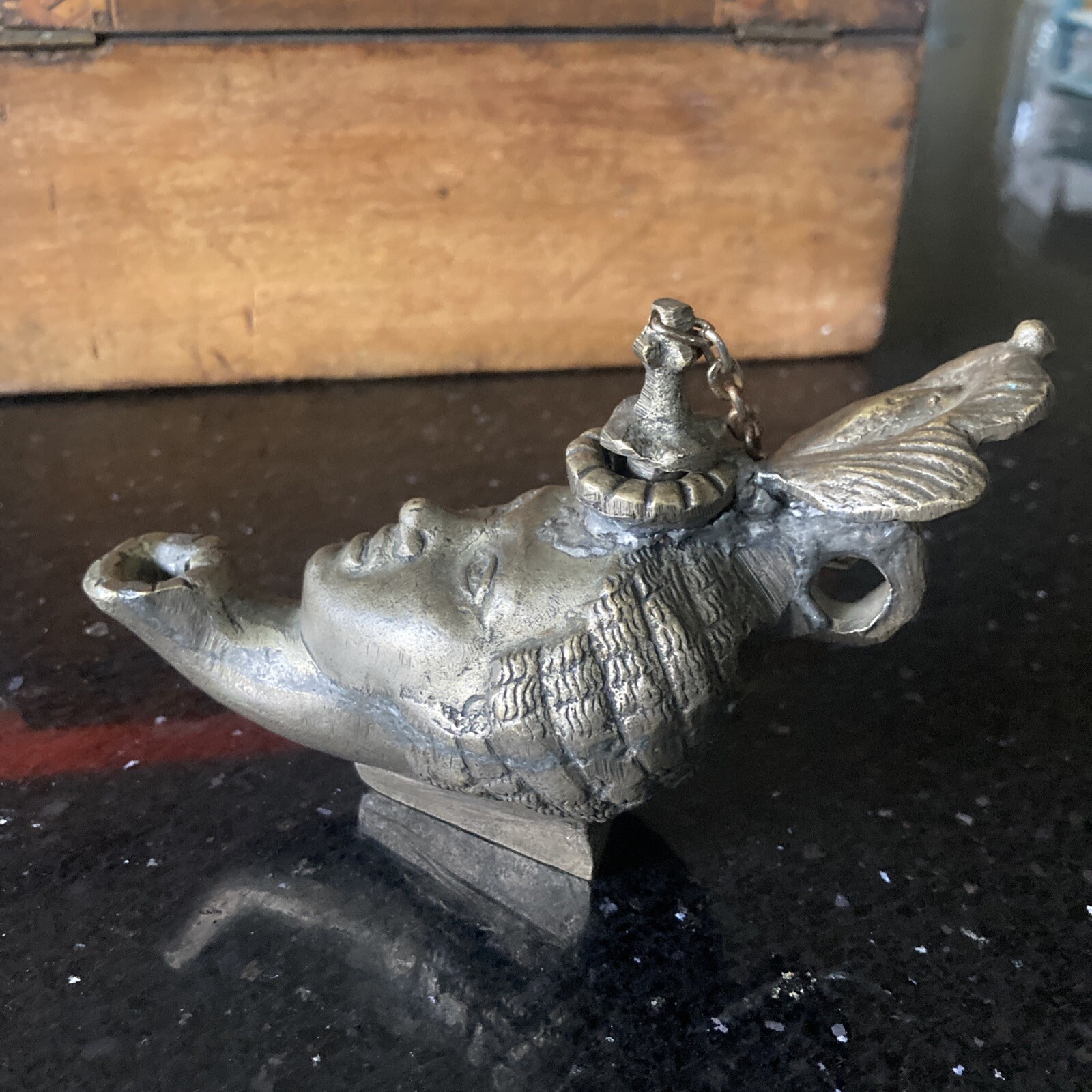 Antique Vintage Bronze Oil Lamp Ladys Head eBay
