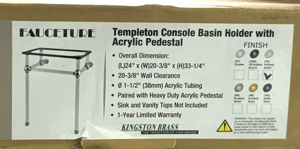 Kingston Brass Templeton 24" Console Basin Holder polished nickel VAH282033PN - Image 3 of 4