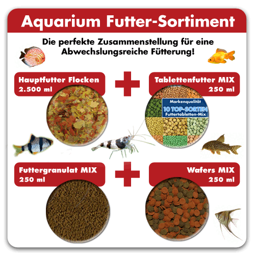 Aquarium Futter - Sortiment 3250 ml / Flocken Tabletten Granulat Wafers Mix Set - Bild 1 von 1